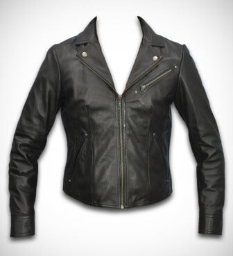 Women's flight leather jacket short waist V-neck front
