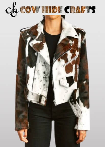 lapel collar cowhide jacket front