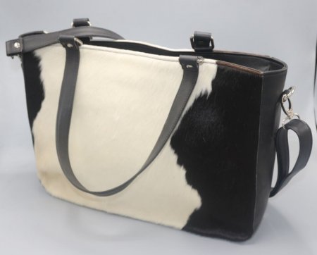 Large cowhide bag dual handles long adjustable strap