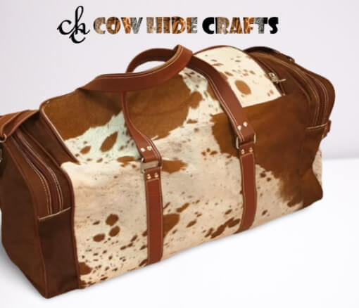 large cowhide holiday weekender bag