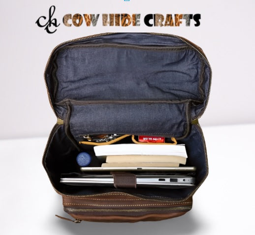 Large leather backpack laptop sleeve inside