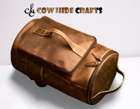 Leather duffle backpack with laptop sleeve