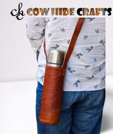 Leather bottle holder long adjustable strap