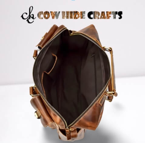 Leather briefcase bag lined interior pockets