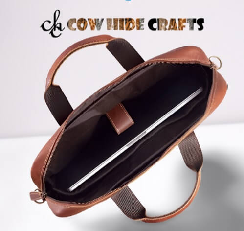 Leather briefcase bag laptop sleeve inside