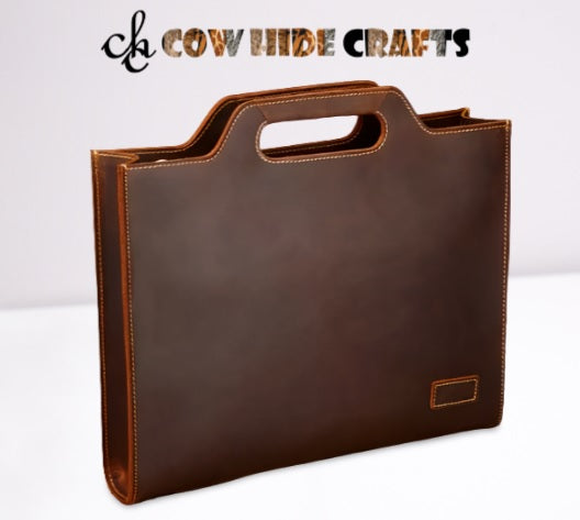 Leather briefcase bag slim formal brown