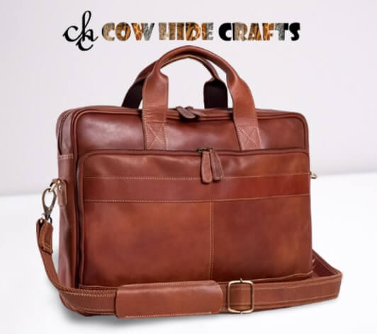 Leather briefcase travel bag brown shiny