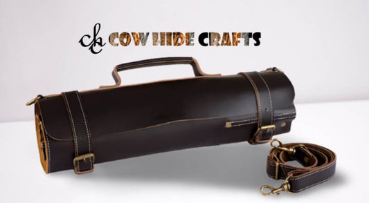 Leather chef knife roll brown foldable
