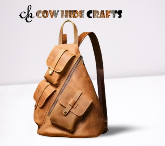 Leather chest pack rucksack brown tan