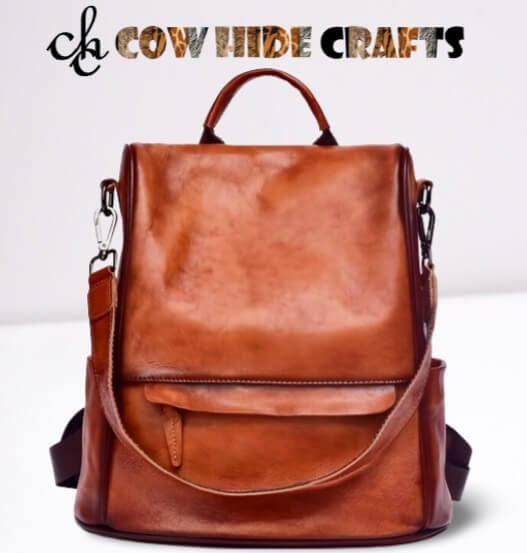 Leather convertible shoulder backpack brown 
