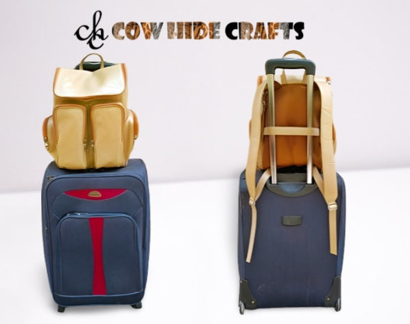 Leather diaper backpack built-in trolley sleeve