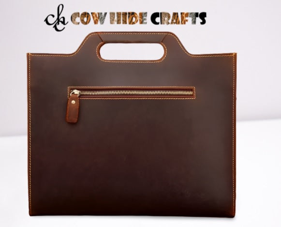 Leather formal bag backside zipper pocket