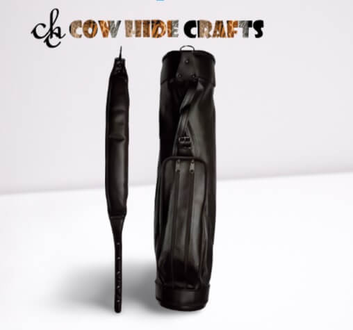 Leather golf bag club carrier front view