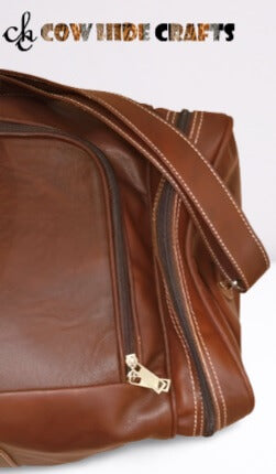 Leather holdall wide zipper speaker side pockets
