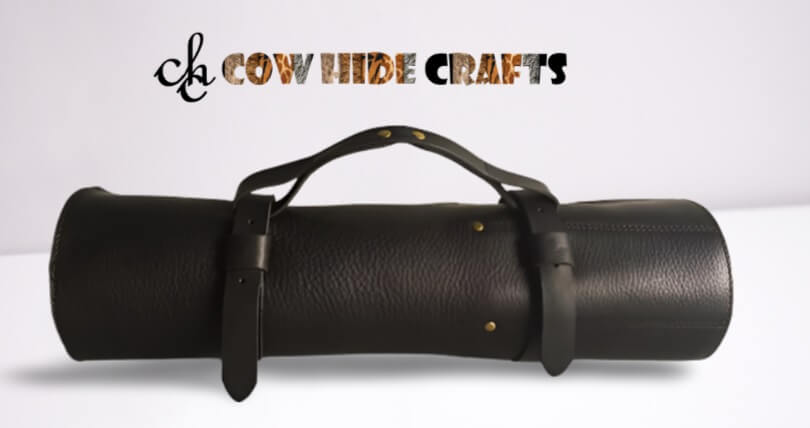 Leather knife roll buckle closure top handle