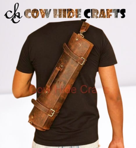 Leather knife roll vintage foldable shoulder strap
