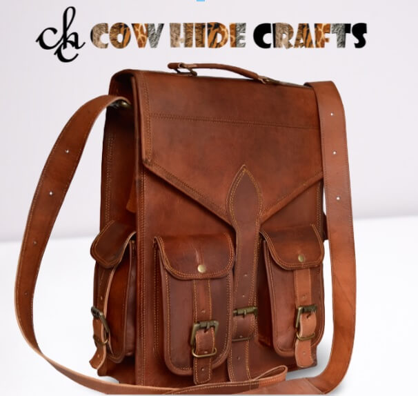Leather laptop business backpack brown convertible