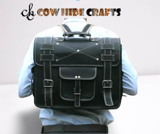 Leather messenger backpack front flap 