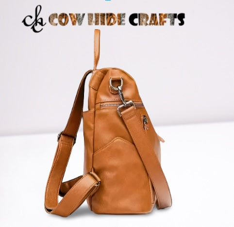 leather messenger backpack with flap closure