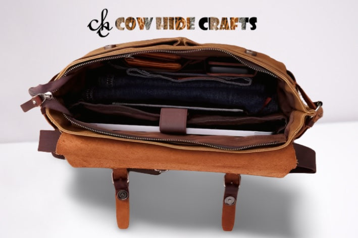 Leather messenger bag padded laptop compartment