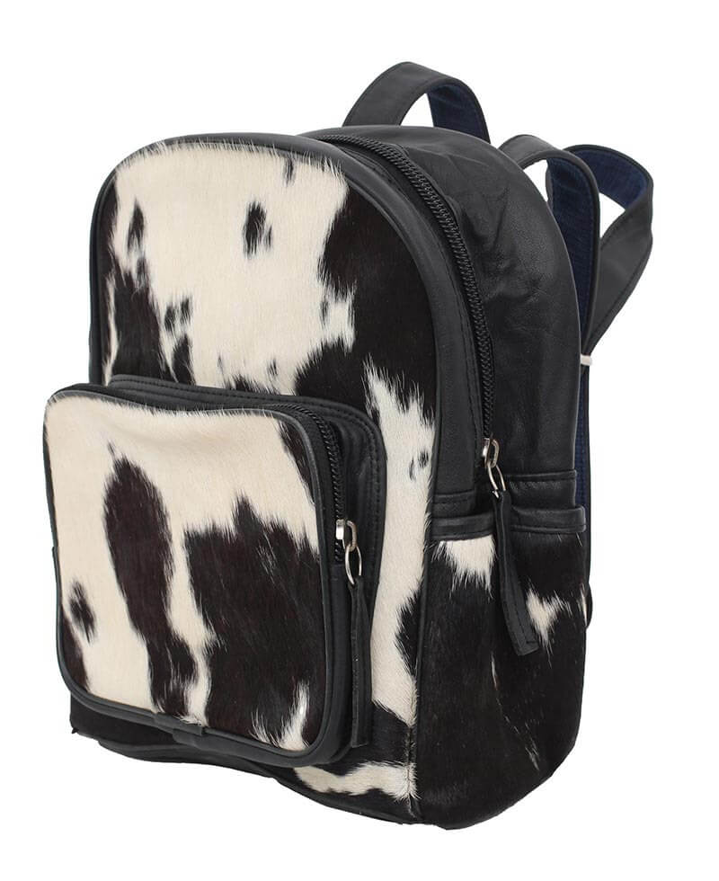 Leather mini backpack black white cowhide