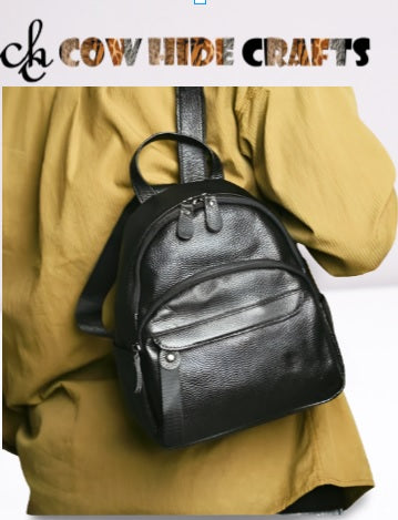 Leather mini backpack with tablet sleeve