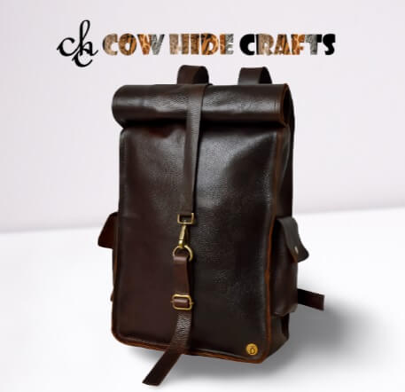 Leather rolltop backpack tan brown