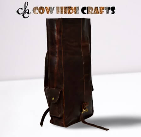 Leather rolltop rucksack fully unrolled