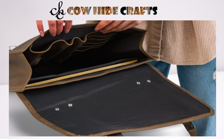 Leather satchel laptop sleeve interior