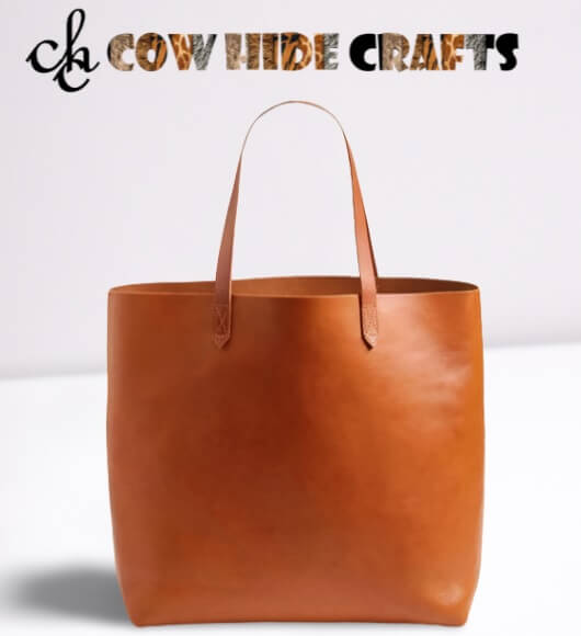Leather shopper tote bag tan brown glossy