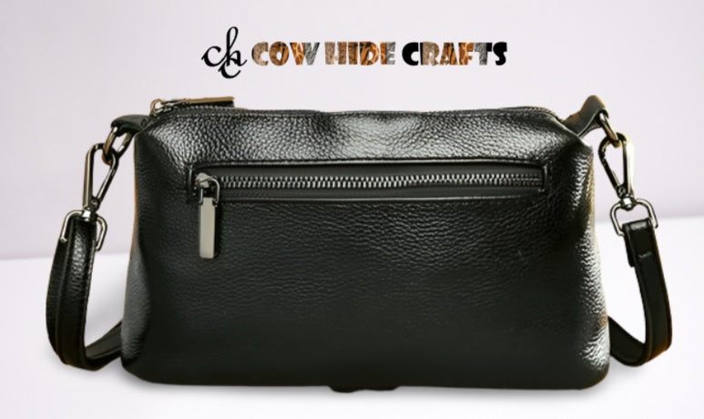 Leather Shoulder Bag With Dual Zipper Compartments