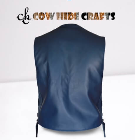 sleeveless blue leather jacket 