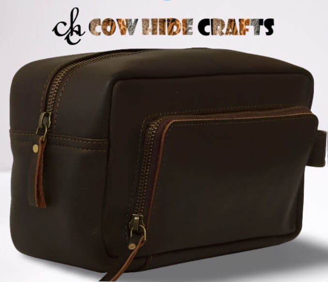 Leather toiletry kit bag brown