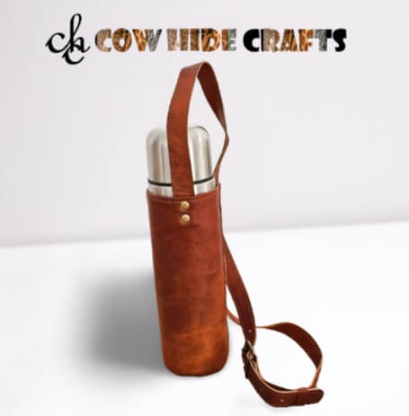 Leather travelling bottle holder brown