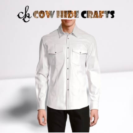 Men's lightweight lambskin leather shirt front view 4 colours