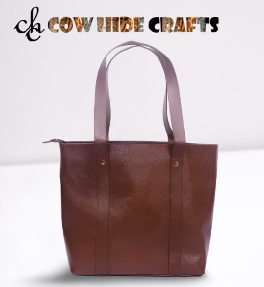 Maroon cowhide tote dual handles zipper