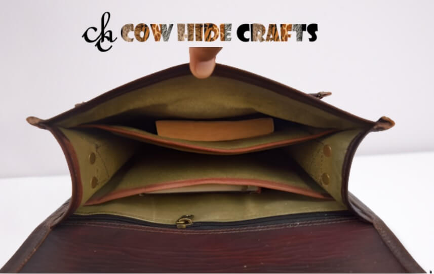 Maroon leather crossbody bag interior