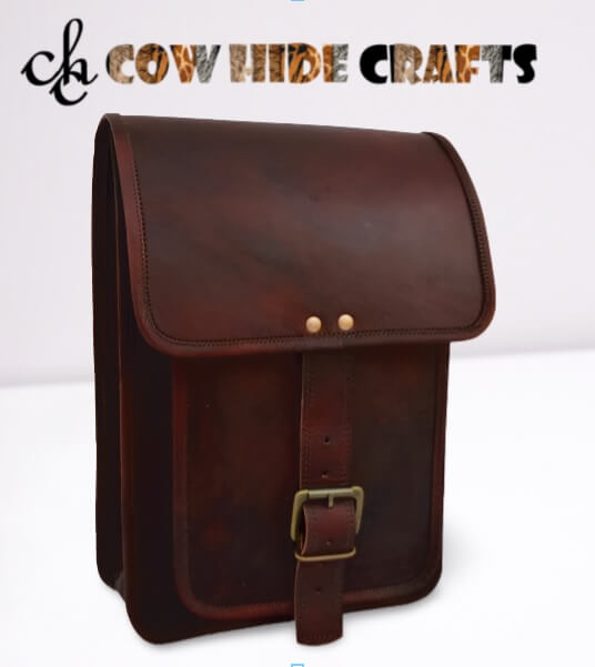 Maroon leather flap closure satchel front