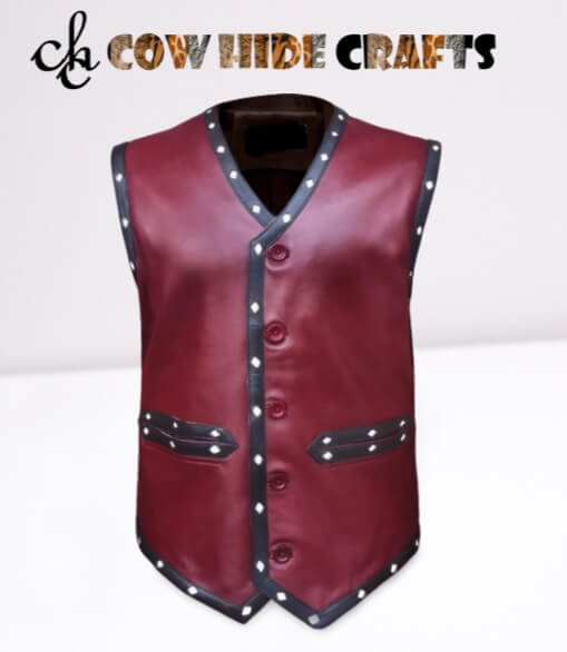 Maroon leather vest warrior style 