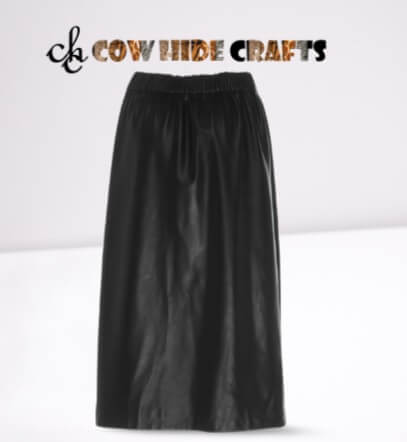 Black leather maternity skirt with side pocket and elastic waist