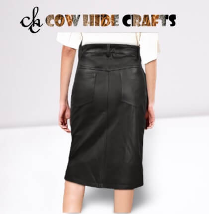 Handstitched black lambskin maxy skirt with center bottom slit
