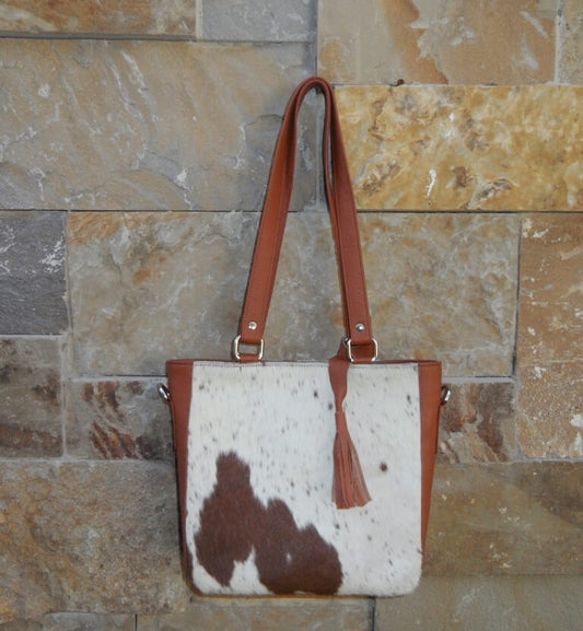 Medium crossbody handbag tan white cowhide