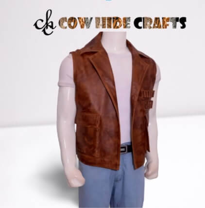 men formal leather vest brown 