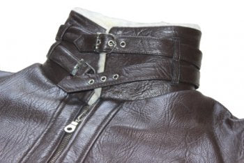 men's black biker leather jacket UK with adjustable waist belt and buckle collar