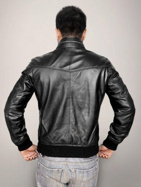 Men's black leather flight bomber jacket