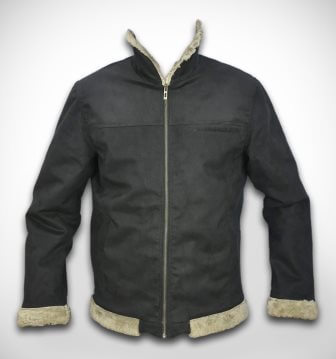 Men's black sheep leather jacket fur inner suede outer front