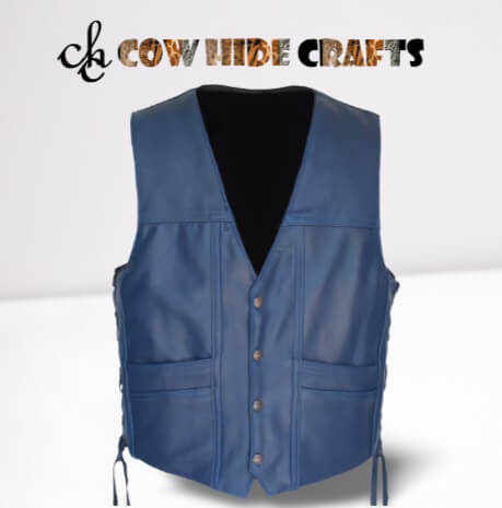 Blue Leather Vest For Men And Women 