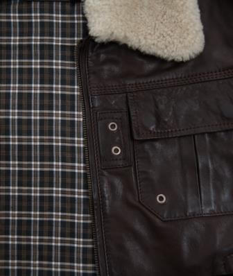 Men's brown sheepskin winter leather jacket faux fur collar