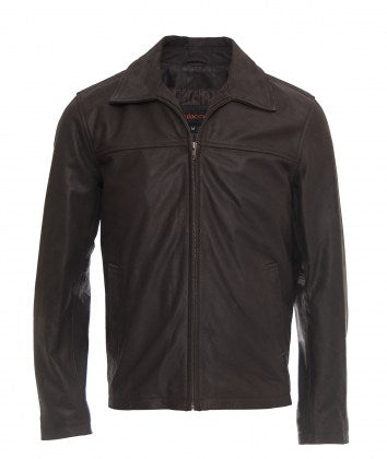 Men's brown simple leather jacket shirt collar
