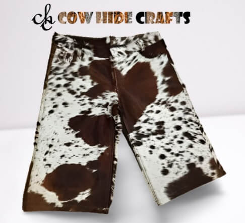 Man brown and white cowhide three quarter shorts – western casual outdoor style